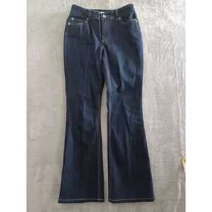 Chicos Jeans Sz 4 Platinum Bootcut Dark Wash Embellished Pocket Western Stretch